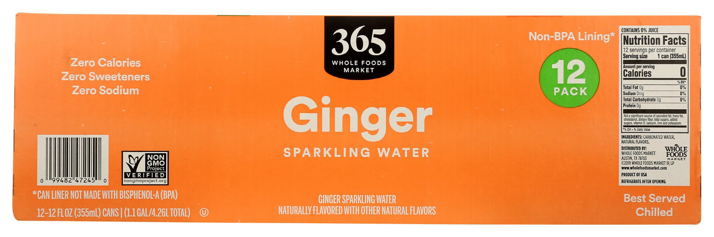 365 By Whole Foods Market, Sparkling Ginger Water 12Pk Cans, 12 Fl Oz