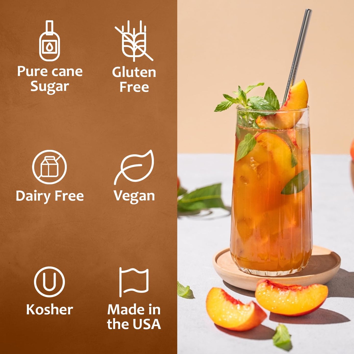 Syruvia Peach Syrup - Peach Syrup Flavor, 25.4 Fl Oz - Perfect For Cocktails, Ice Tea, Desserts, Italian Sodas, Ice And More, Ko