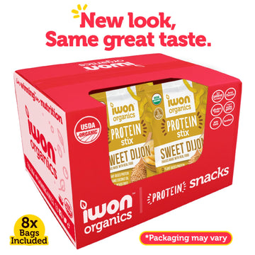 IWON Organics Sweet Dijon Flavor Snack Stix, High Protein and Organic Healthy Snacks, 8 Bags, 1.5 Ounce