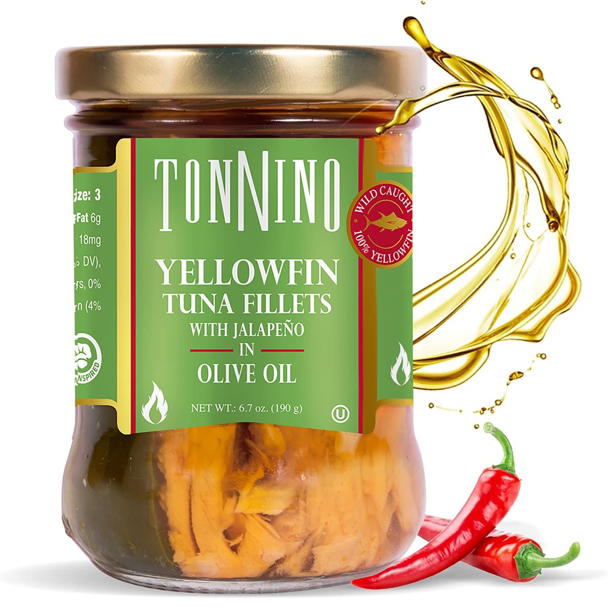 Tonnino Yellowfin Tuna In Olive Oil With Jalapeño 6.7Oz - Gourmet 6-Pack: Omega-3, High Protein, Gluten-Free, Ready-To-Eat Tuna Packets For Tuna Salad, Tuna Fish Alternative To Salmon, Spicy Kick