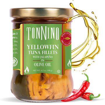 Tonnino Yellowfin Tuna In Olive Oil With Jalapeño 6.7Oz - Gourmet 6-Pack: Omega-3, High Protein, Gluten-Free, Ready-To-Eat Tuna Packets For Tuna Salad, Tuna Fish Alternative To Salmon, Spicy Kick