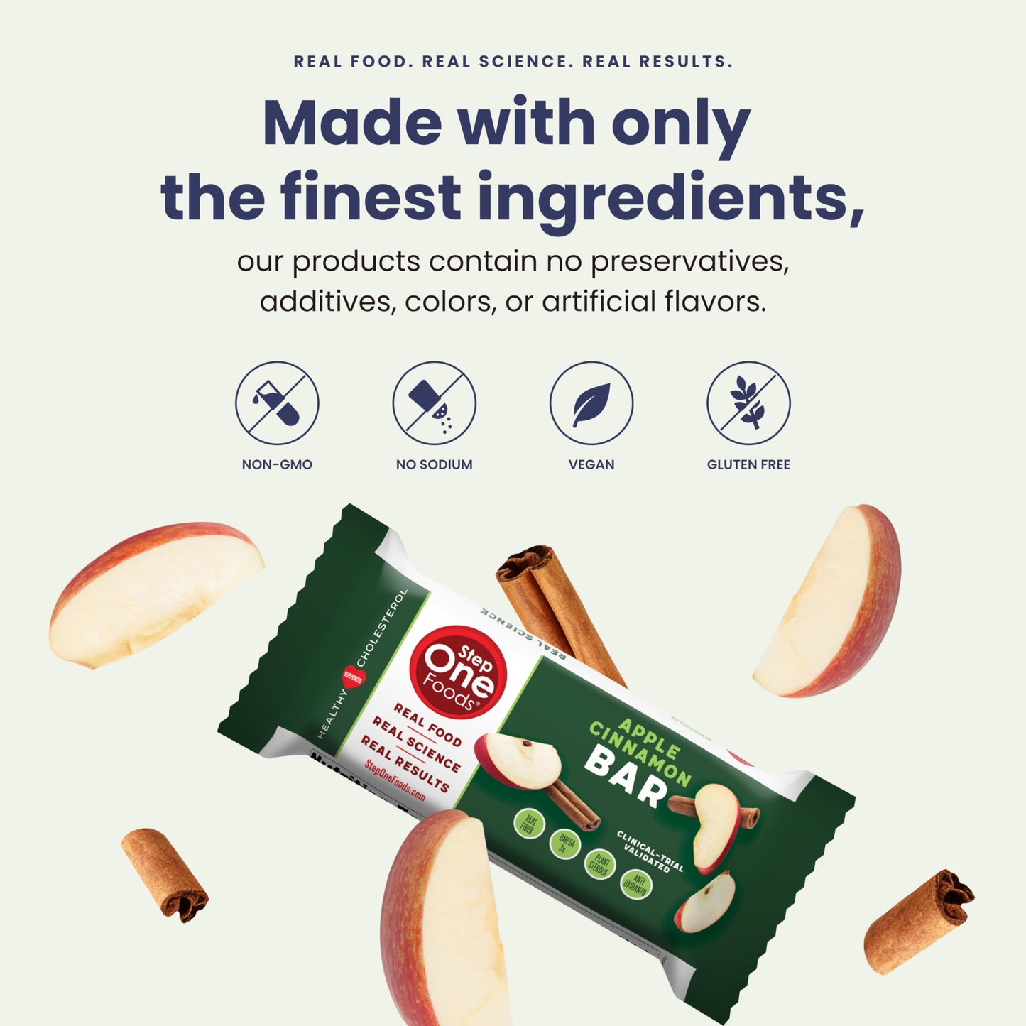 Step One Foods Apple Cinnamon Bars, Heart Healthy Snack Plant Sterols, Omega 3S And Dietary Fiber Gluten Free, Non-Gmo, Vegan, Fruit And Nut Granola Bars (12 Pack)