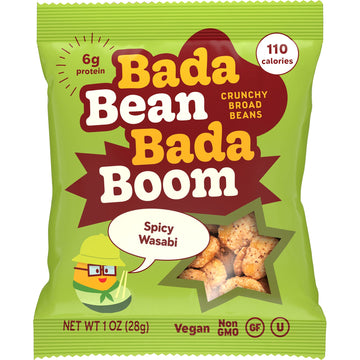 Bada Bean Bada Boom, Crunchy Roasted Broad Bean Snacks (Fava), High Protein, Vegan, Gluten-Free - 110 Calorie Packs, Spicy Wasab