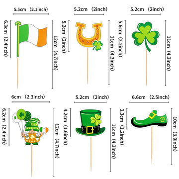 Ercadio 24 Pack Happy St Patrick'S Day Cupcake Toppers Glitter Four Leaf Clover Shamrock Cupcake Picks Green Hat Cupcake Toppers
