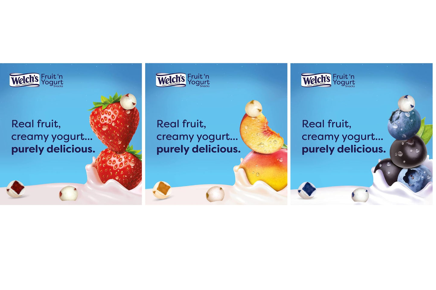 Generic Welchs Fruit Yogurt Snacks, Variety Pack, Strawberry, Blueberry-Acai, Mango-Peach, Single Serve 0.7 Oz Bag, 8 (0.7Oz) Ba