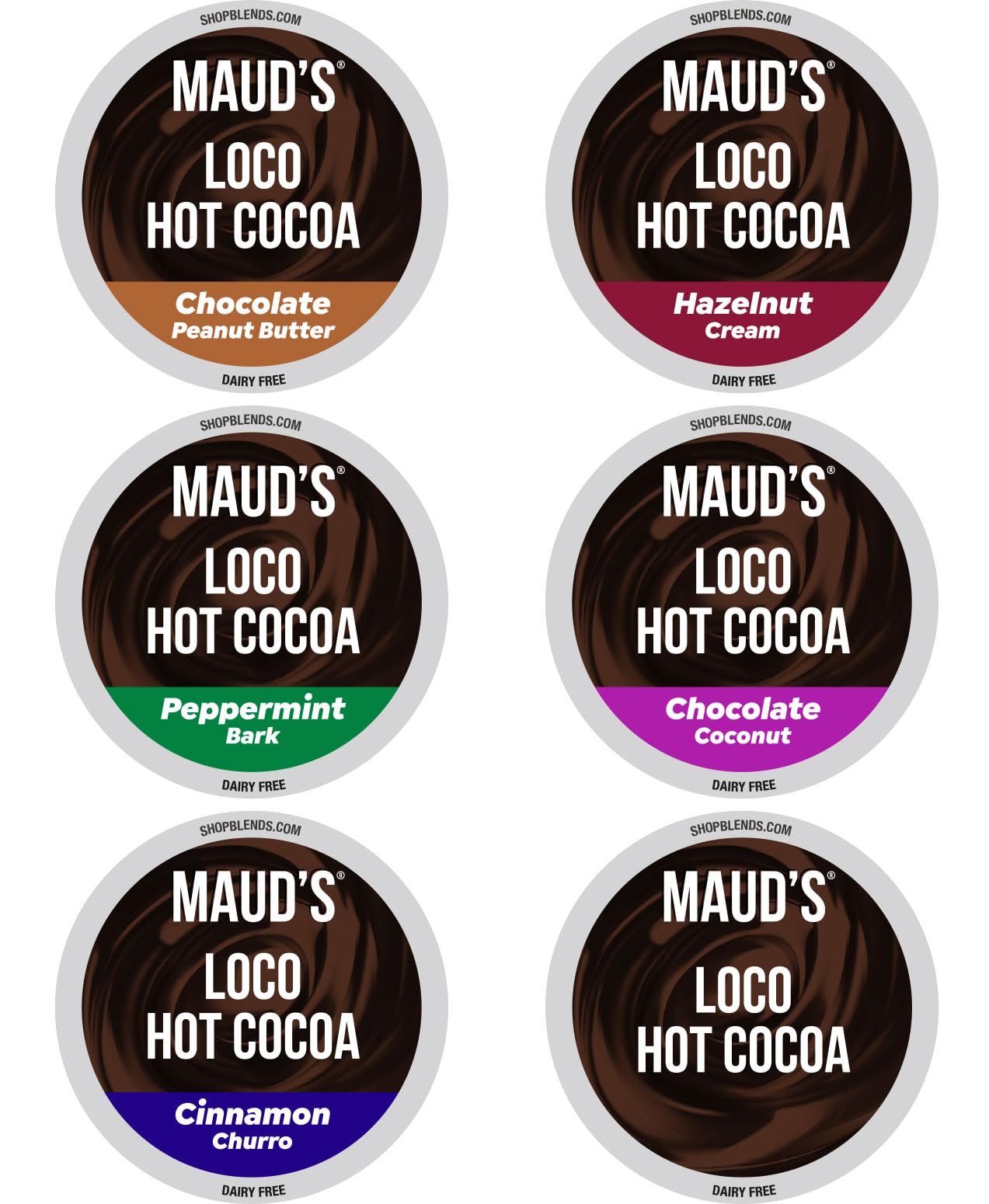 Mauds Flavored Hot Chocolate Variety Pack  48ct  Recyclable Single Serve Pods  Compatible with Keurig K Cups Maker