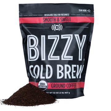 Bizzy Organic Cold Brew Coffee  Smooth & Sweet Blend  Coarse Ground Coffee  Medium Roast  Micro Sifted  Specialty Grade  100% Ar