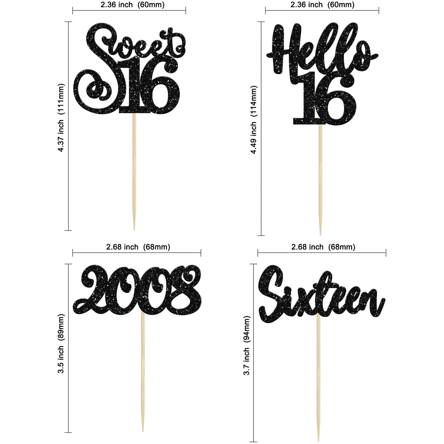 Gyufise 24Pcs Happy 16Th Birthday Cupcake Toppers Glitter Hello 16 Sweet 16 Cupcake Picks 2008 Sixteen Old Birthday Cake Decorat