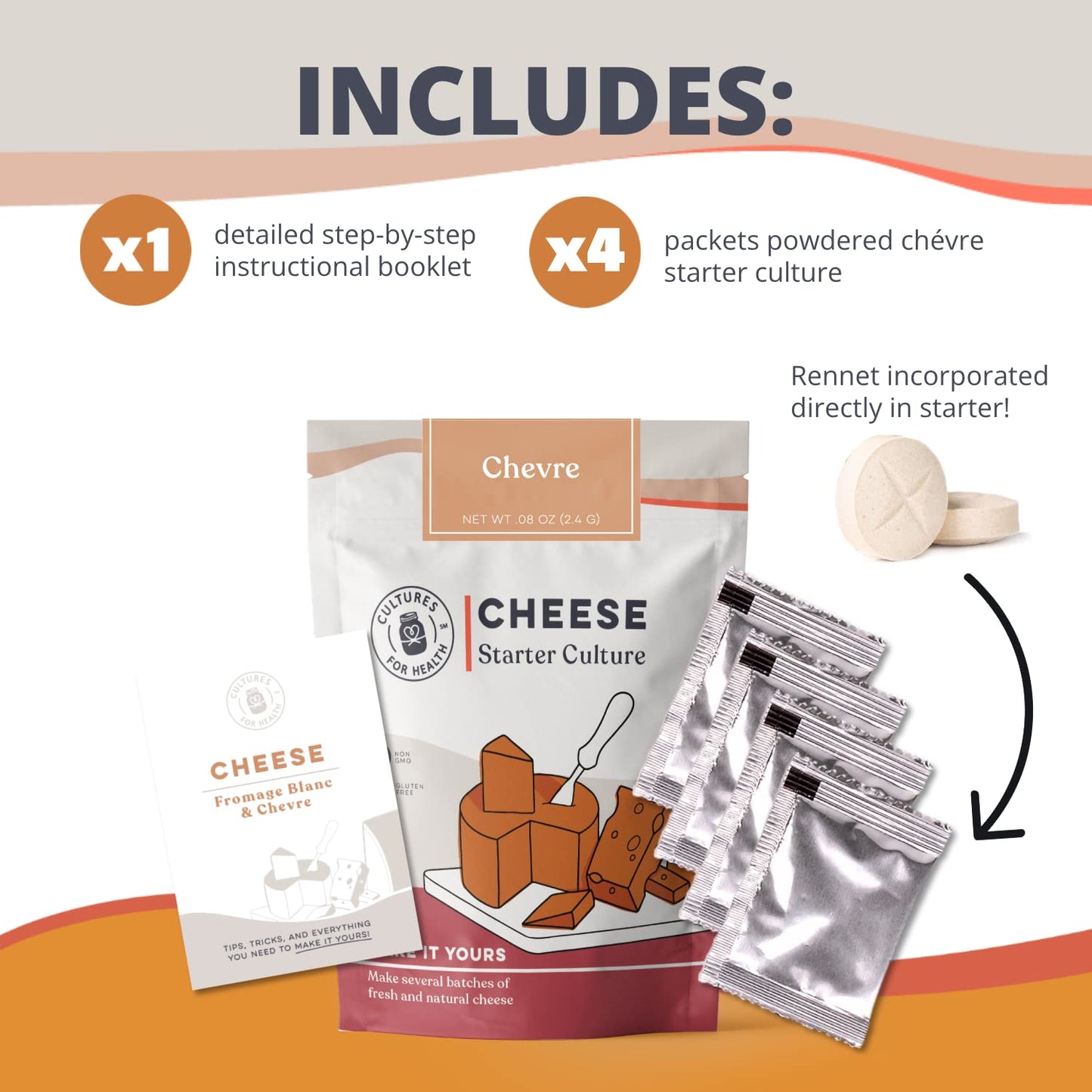 Cultures for Health Chevre Starter Culture | 4 Packets Mesophilic Powdered Active Cultures | Gluten Free Non-GMO Soft Goat Chees