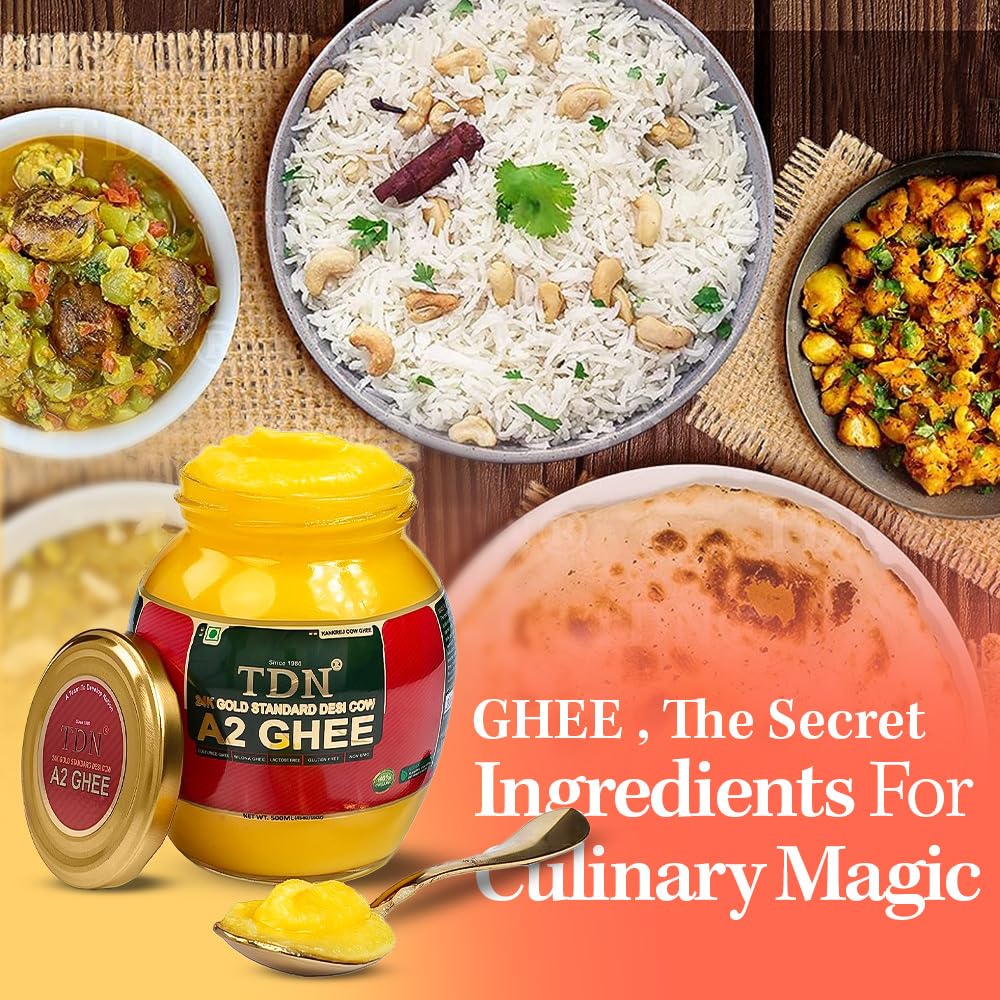Tdn Fresh A2 Cow Ghee - 500Ml Glass Bottle, Nddb A2 Lab Certified, A2 Ghee Bilona Method, A2 Organic Cow Ghee, Grassfed, Cultured Enhanced & Traditional Ghee, Curd Churned A2 Ghee, A2 Pure Ghee