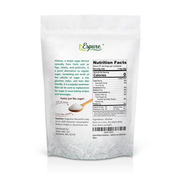 Espure Allulose Sweetener, Plant based, Sugar Substitute Naturally Derived from Figs, Raisins & Jackfruits, Low Calorie; 8oz