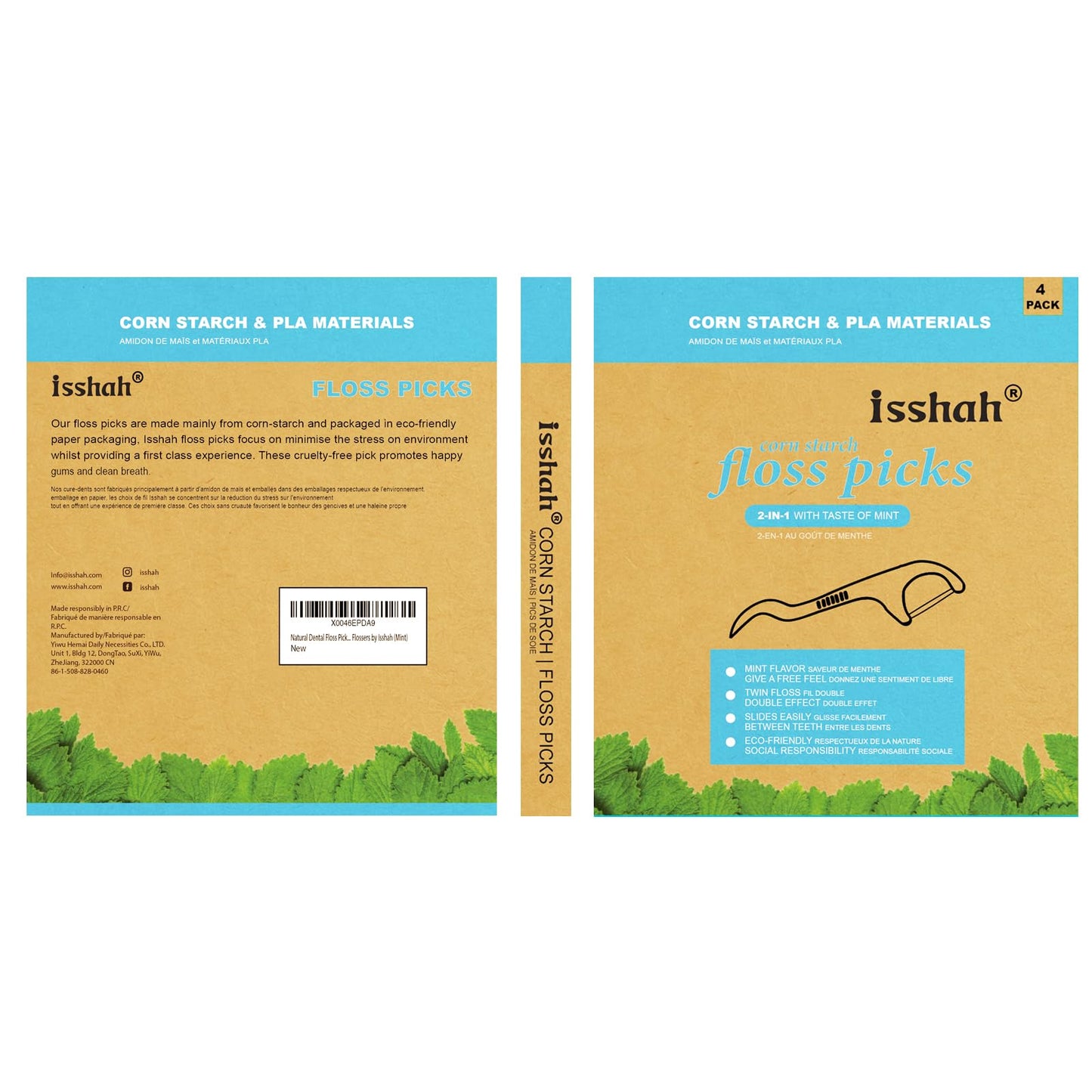 Natural Dental Floss Picks - 200 Count - Bpa Free, Vegan, Sustainable, Eco Friendly, Natural Dental Flossers By Isshah (Mint)