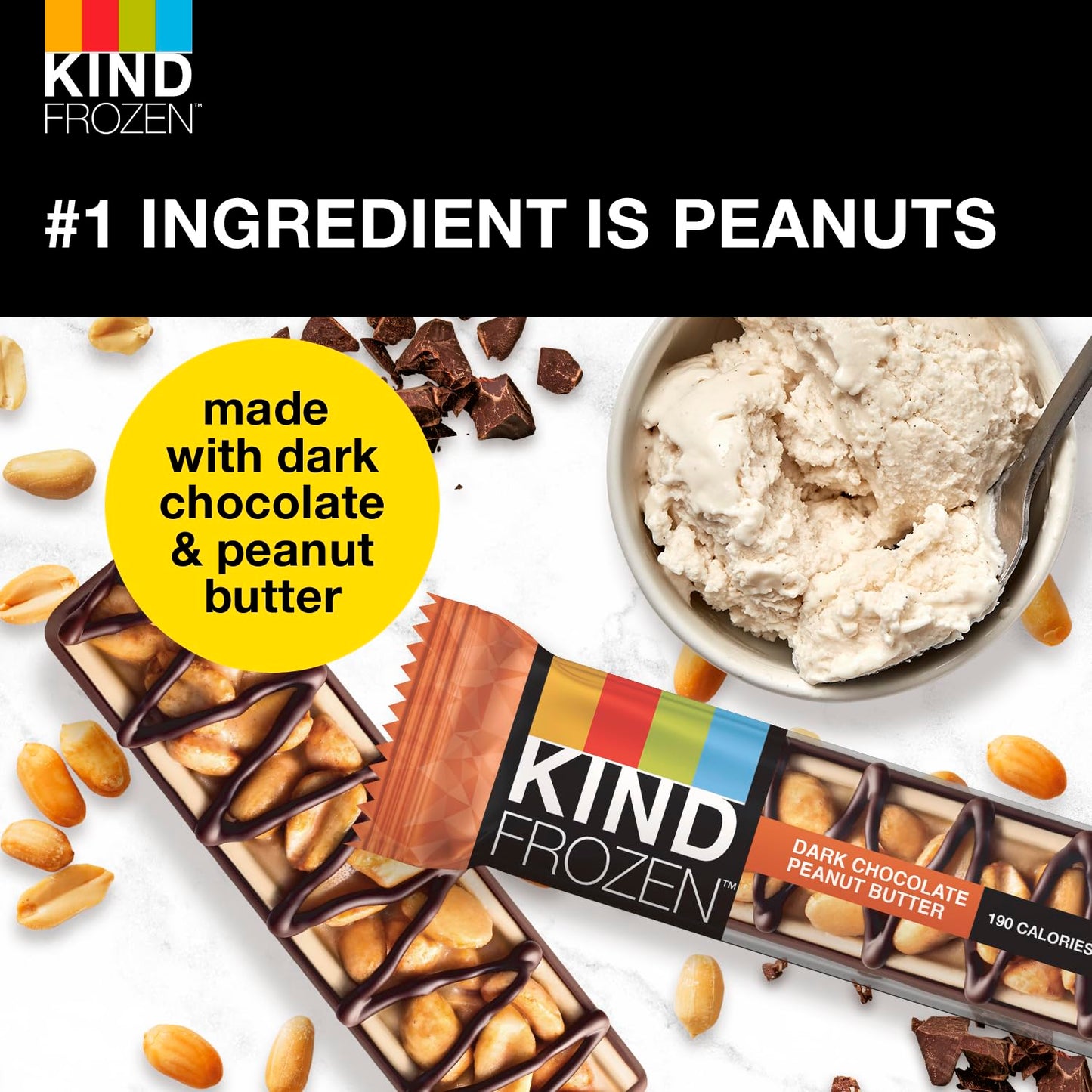 KIND FROZEN Plant Based Frozen Treat Bar, Peanut Butter Dark Chocolate Nut Treat Bars, 5 Pack, 1.6 Oz Bars