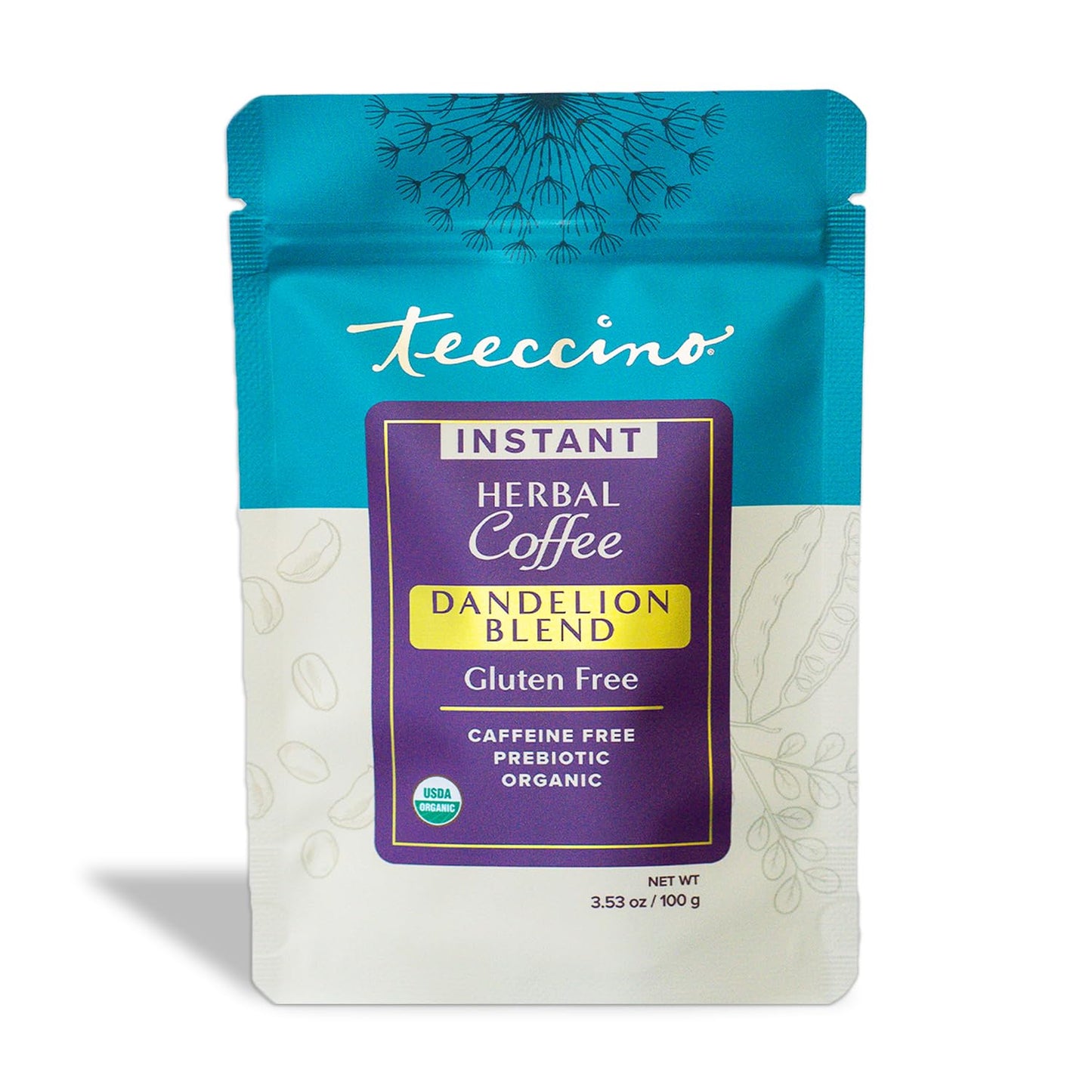 Teeccino Instant Organic Dandelion Blend - 33 Servings - Gluten Free Instant Microground Herbal Coffee With Chicory & Dandelion Roots Thats Prebiotic  Energy Blend-Free  And Acid-Free - 3.5 Ounces