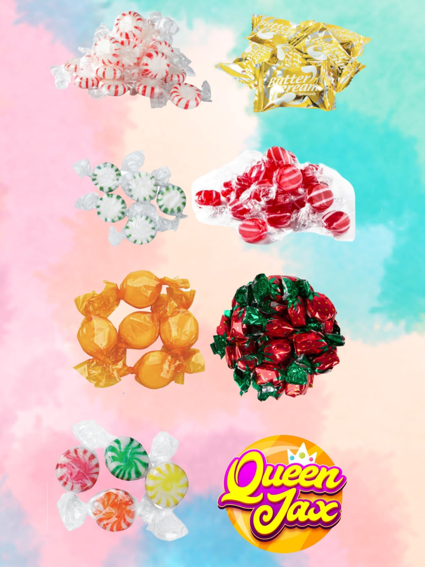 Bulk Hard Candy Individually Wrapped - 2 Lb Hard Candy Mix, Perfect For Parties, Holidays, And Candy Bowls - Peppermint Candy, B
