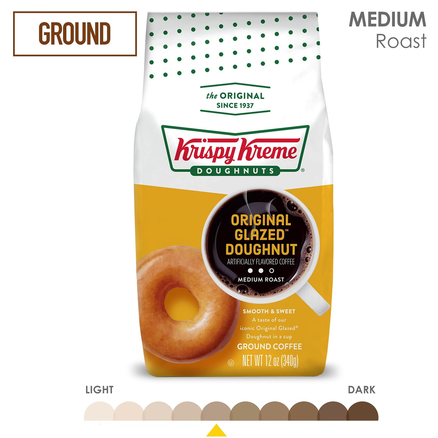 Krispy Kreme Doughnuts Original Glazed Donut Ground Coffee, Bagged 12oz (Pack of 2)