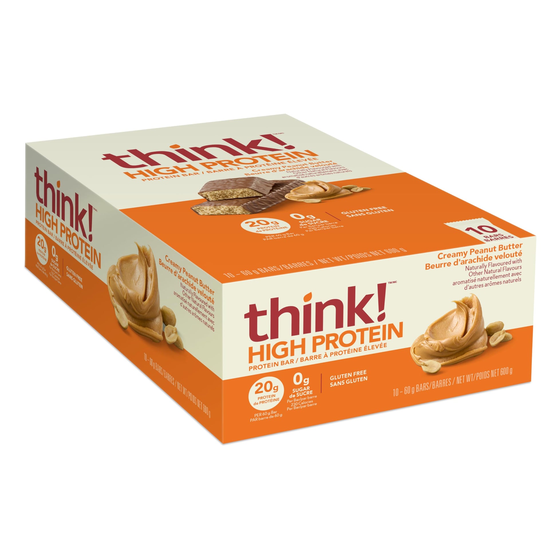 Think! Protein Bars, High Protein Snacks, Gluten Free, Sugar Free Energy Bar With Whey Protein Isolate, Creamy Peanut Butter, Nu