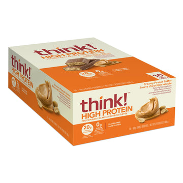 Think! Protein Bars, High Protein Snacks, Gluten Free, Sugar Free Energy Bar With Whey Protein Isolate, Creamy Peanut Butter, Nu