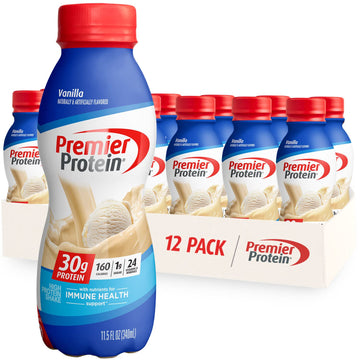 Premier Protein Shake, Vanilla, 30g Protein, 1g Sugar, 24 Vitamins & Minerals, Nutrients to Support Immune Health 11.5 fl oz, 12
