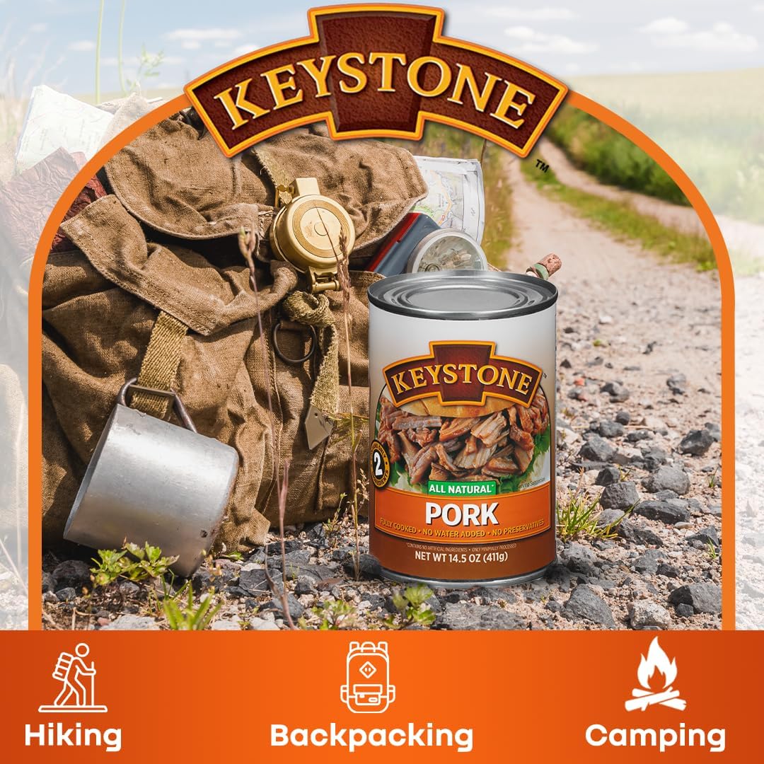 Keystone Meats All Natural Heat And Serve Canned Pork 14.5 Oz Fully Cooked Shelf Stable Canned Meat Emergency Survival Meals Can