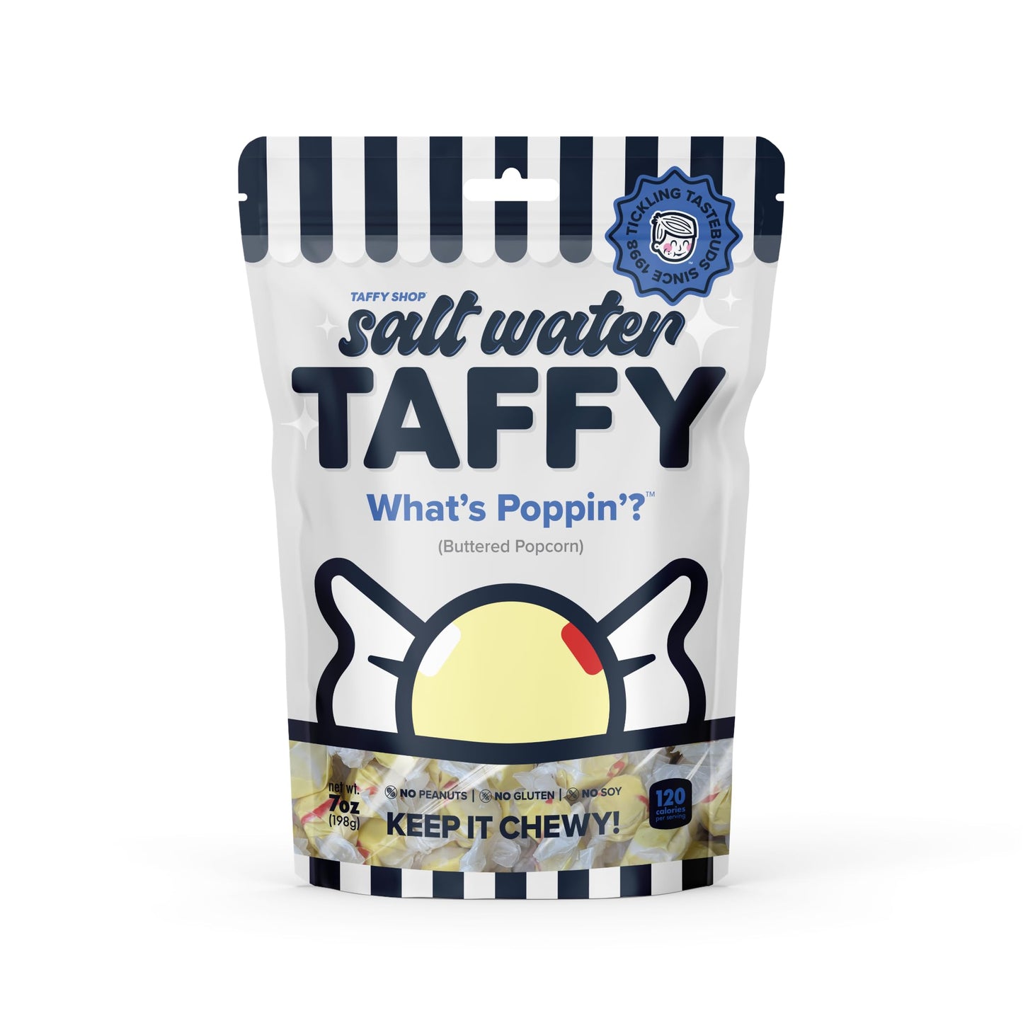 Taffy Shop Whats Poppin? Buttered Popcorn Salt Water Taffy - Gourmet Soft Chewy Candy, Bulk Sweet Snack, Fresh Gift & Gluten-F