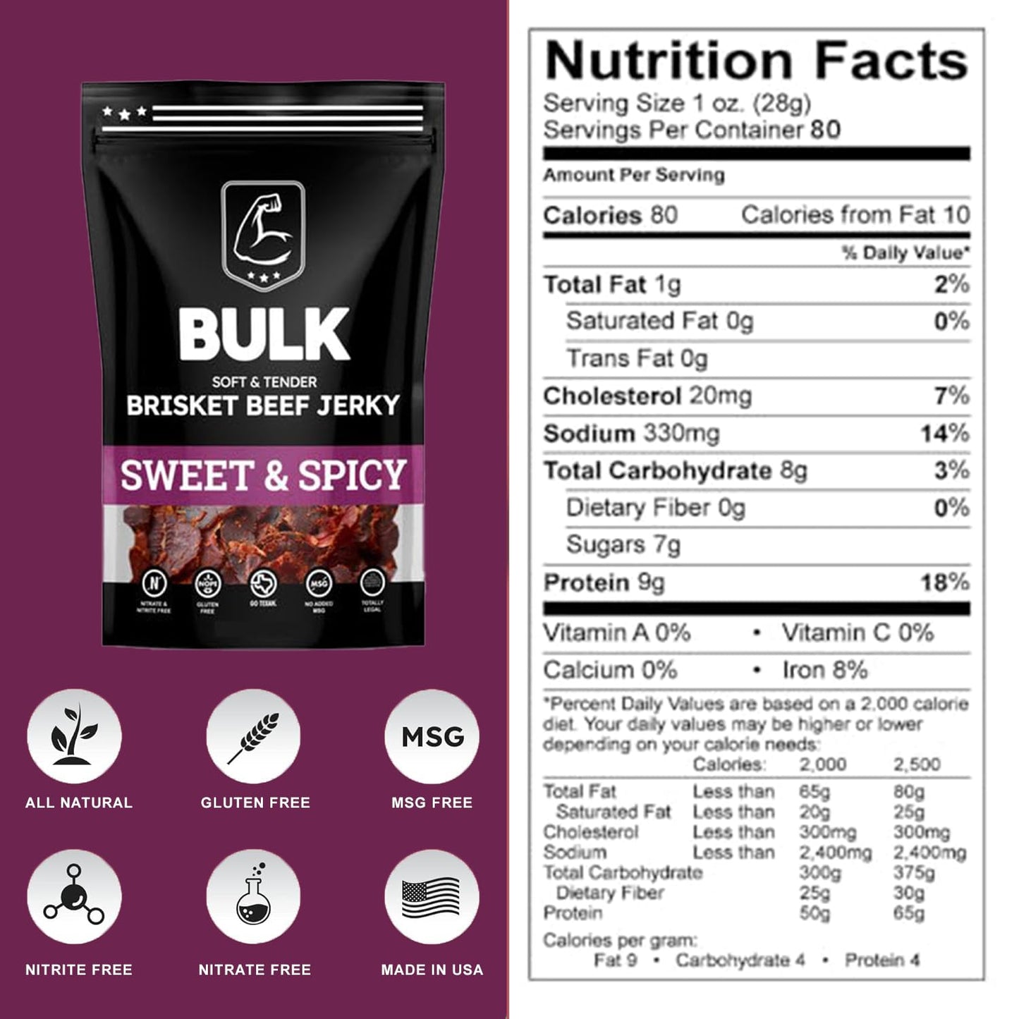 Bulk Beef Jerky - Brisket Jerky - Soft And Tender - All Natural - Beef Jerky Snack Packs - Perfect Beef Jerky Bulk Option For Pr