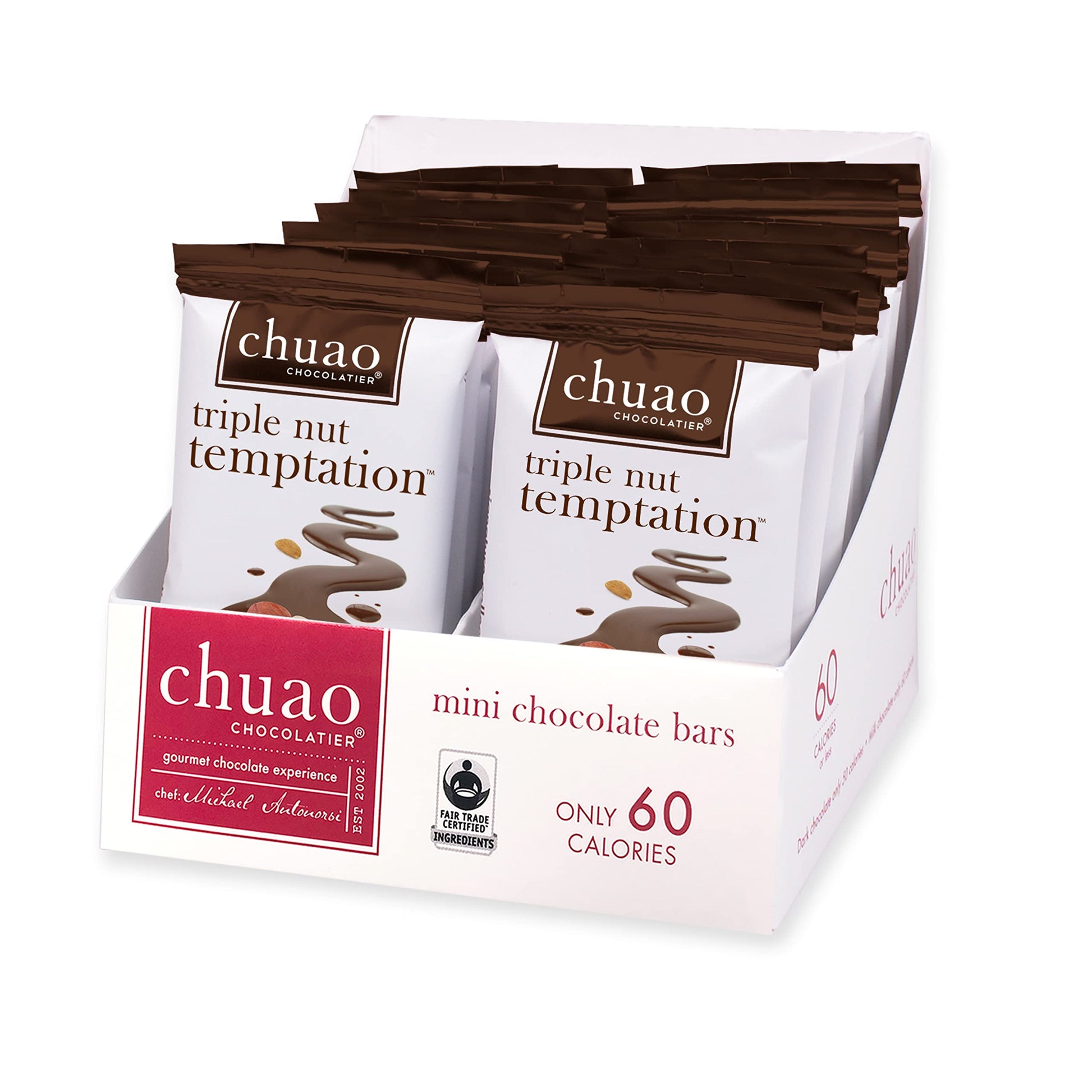 Chuao Chocolatier Triple Nut Temptation Dark Mini Chocolate Bars | Gourmet Chocolate Roasted Nuts European No Preservatives | For Gift Baskets, Christmas, Valentines Day, Gifts For Women, Men, Birthday, Thank You, Care Package | 24 Pack
