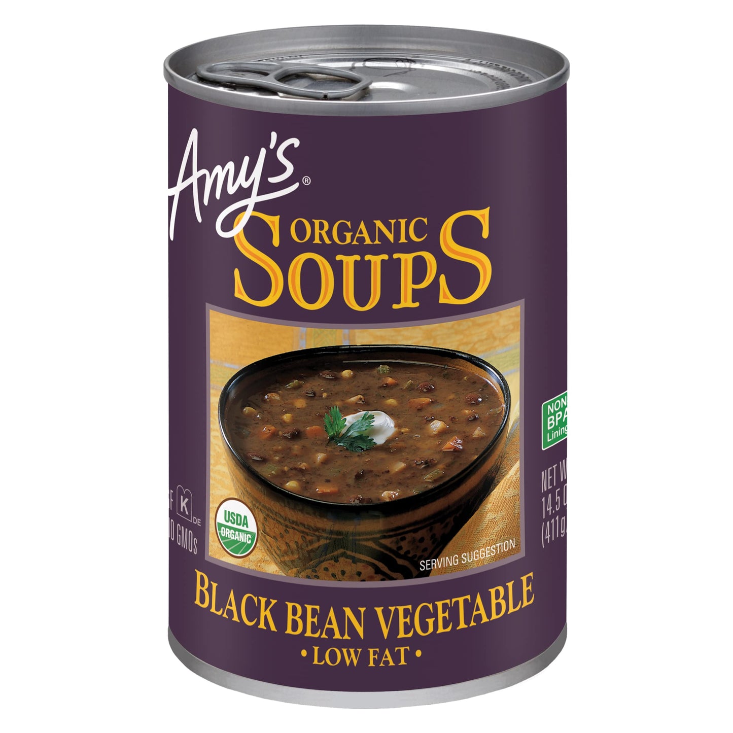 Amys Soup  Vegan Black Bean Vegetable Soup  Low Fat  Gluten Free  Made With Organic Vegetables  Canned Soup  14.5 Oz