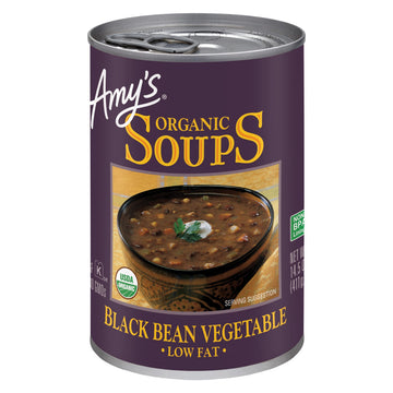 Amys Soup  Vegan Black Bean Vegetable Soup  Low Fat  Gluten Free  Made With Organic Vegetables  Canned Soup  14.5 Oz