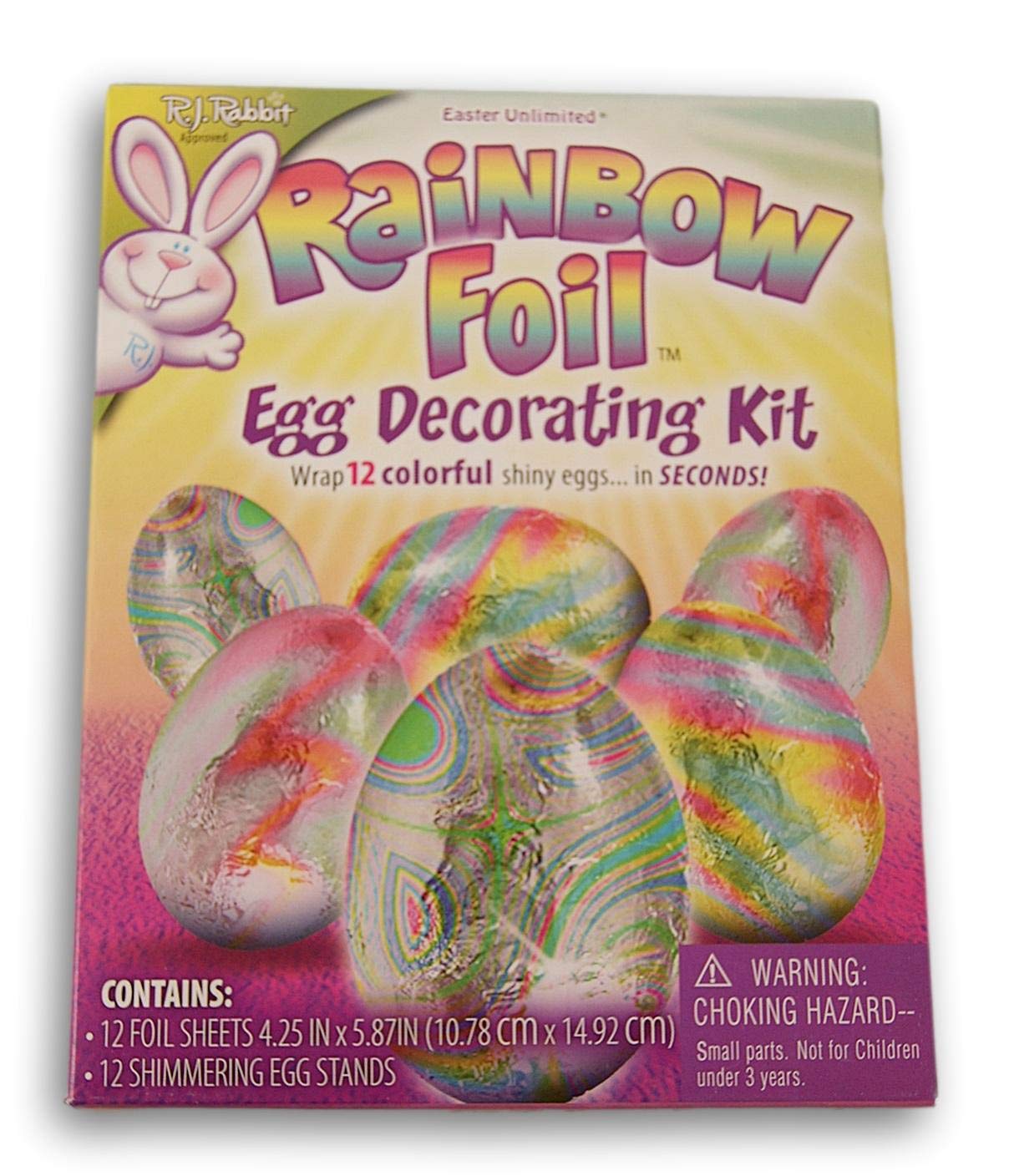 Easter Unlimited RJ Rabbit Rainbow Foil Decorating Kit - Wrap 12 Colorful Shiny Eggs in Seconds!