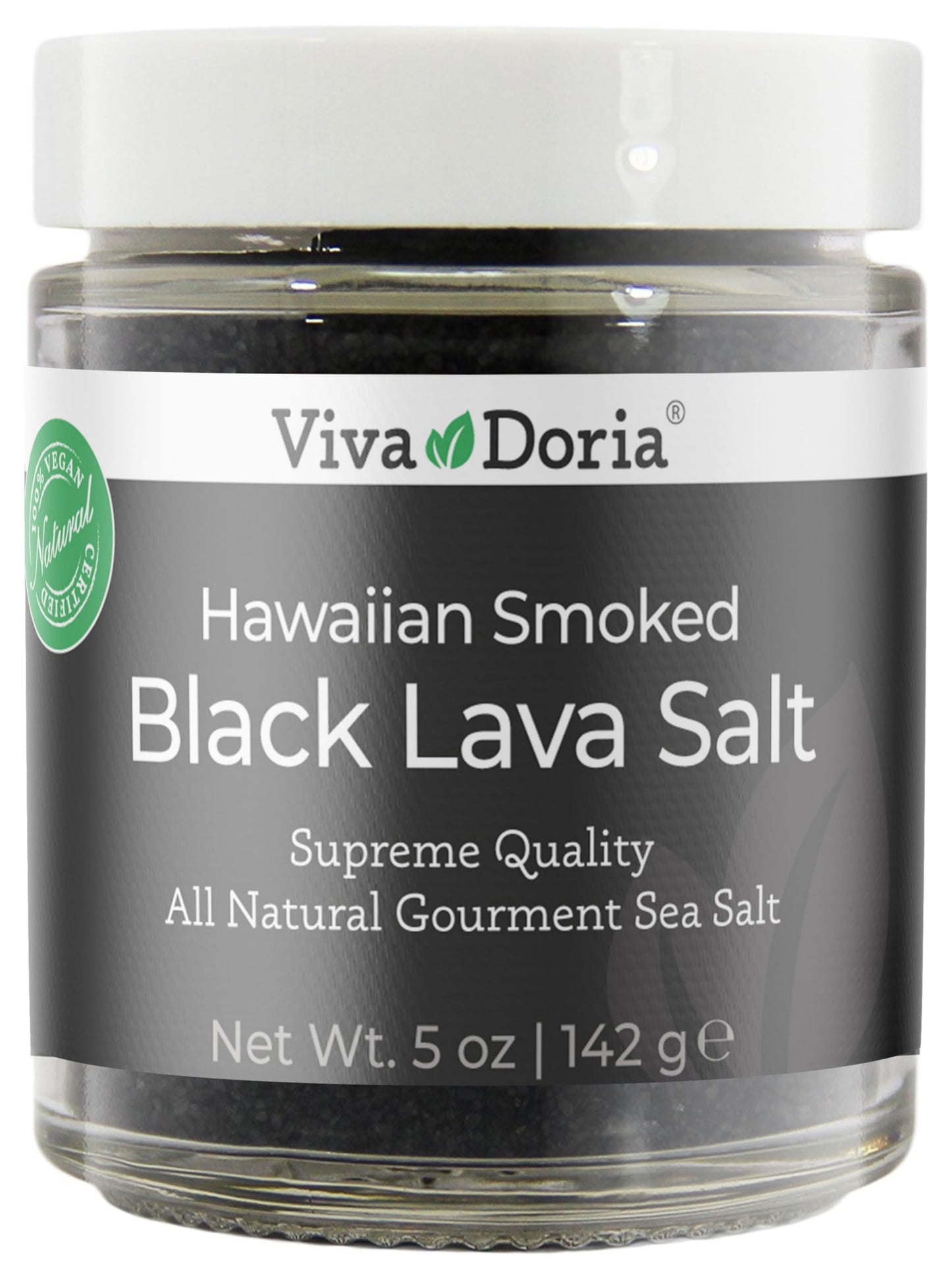 Viva Doria Hawaiian Smoked Black Lava Sea Salt, Fine Grain, 5 Oz Glass Jar