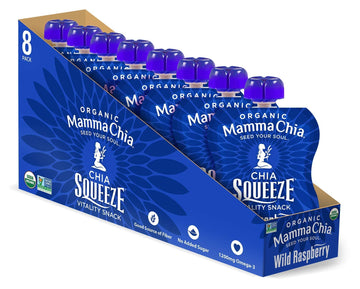 Mammachia Chia Squeeze Wild Raspberry Vitality Snack, Vegan Friendly, Kosher, USDA Certified Organic, Gluten Free & Non-GMO, 3.5