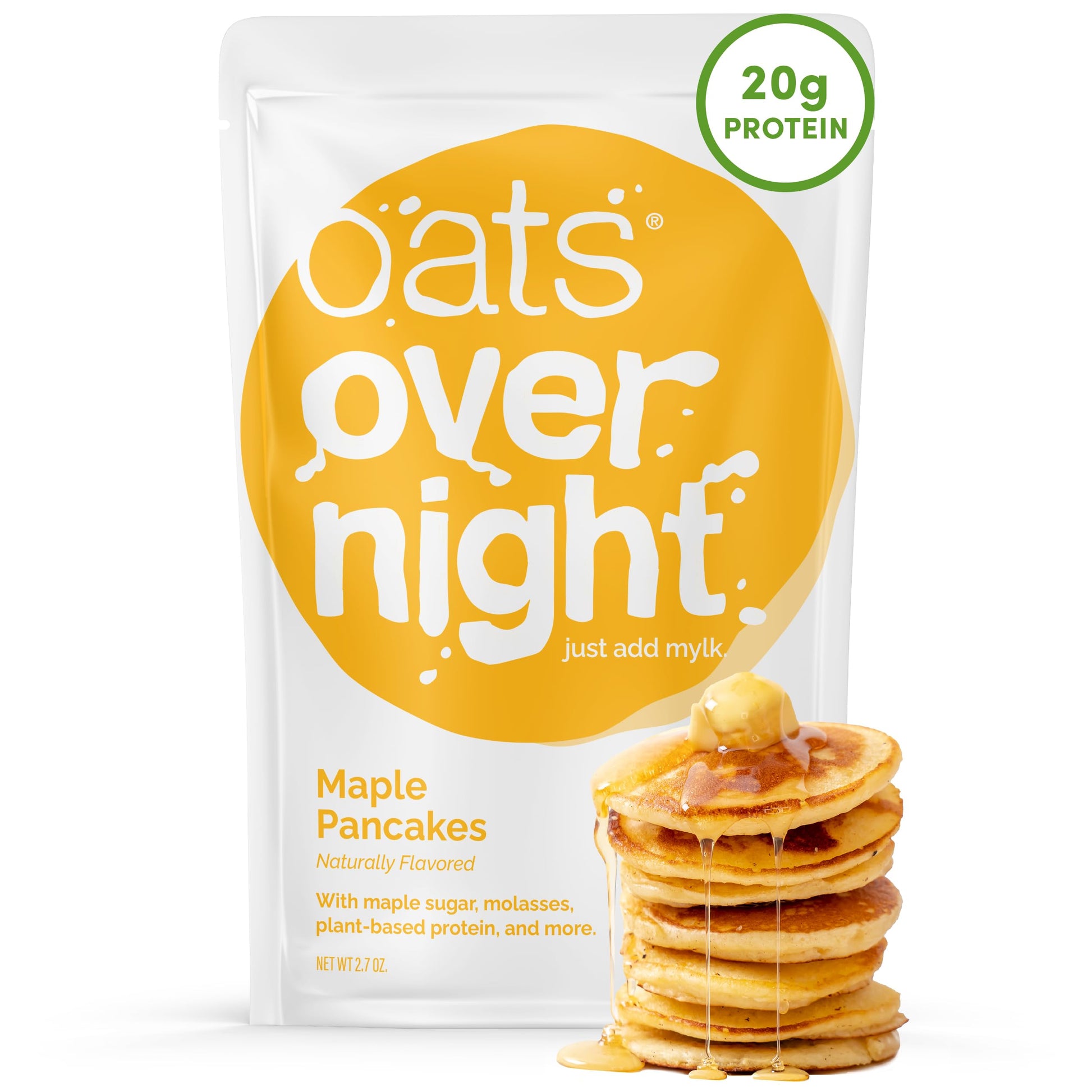 Oats Overnight Maple Pancakes Oatmeal - Dairy Free, High Protein, Low Sugar, Gluten Free, 2.5oz Pack of 16