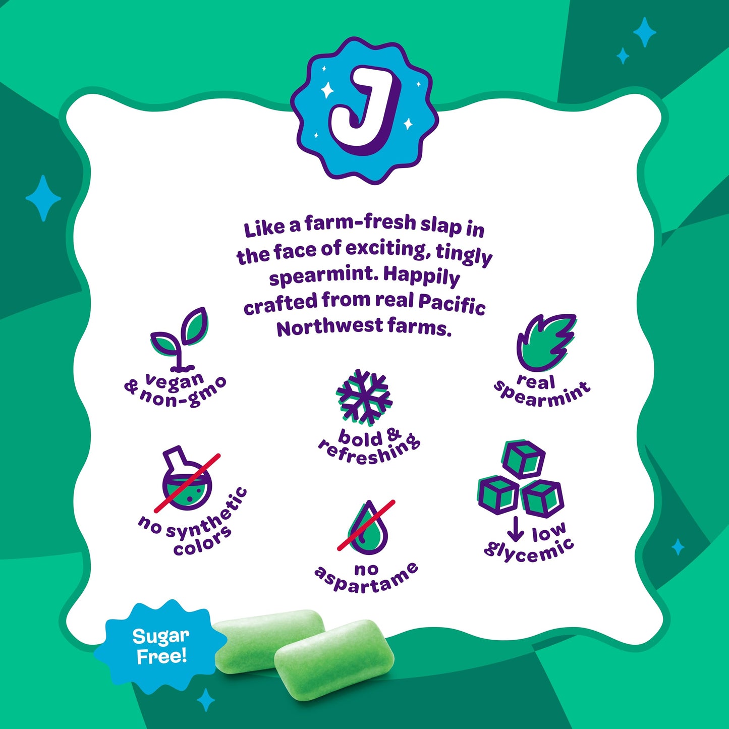 Joyride Gum - 12 Packs - Superfresh Spearmint - Aspartame & Sugar Free, Low Carb, Vegan, Healthy Chewing Gum - 50 Count (12 Pack