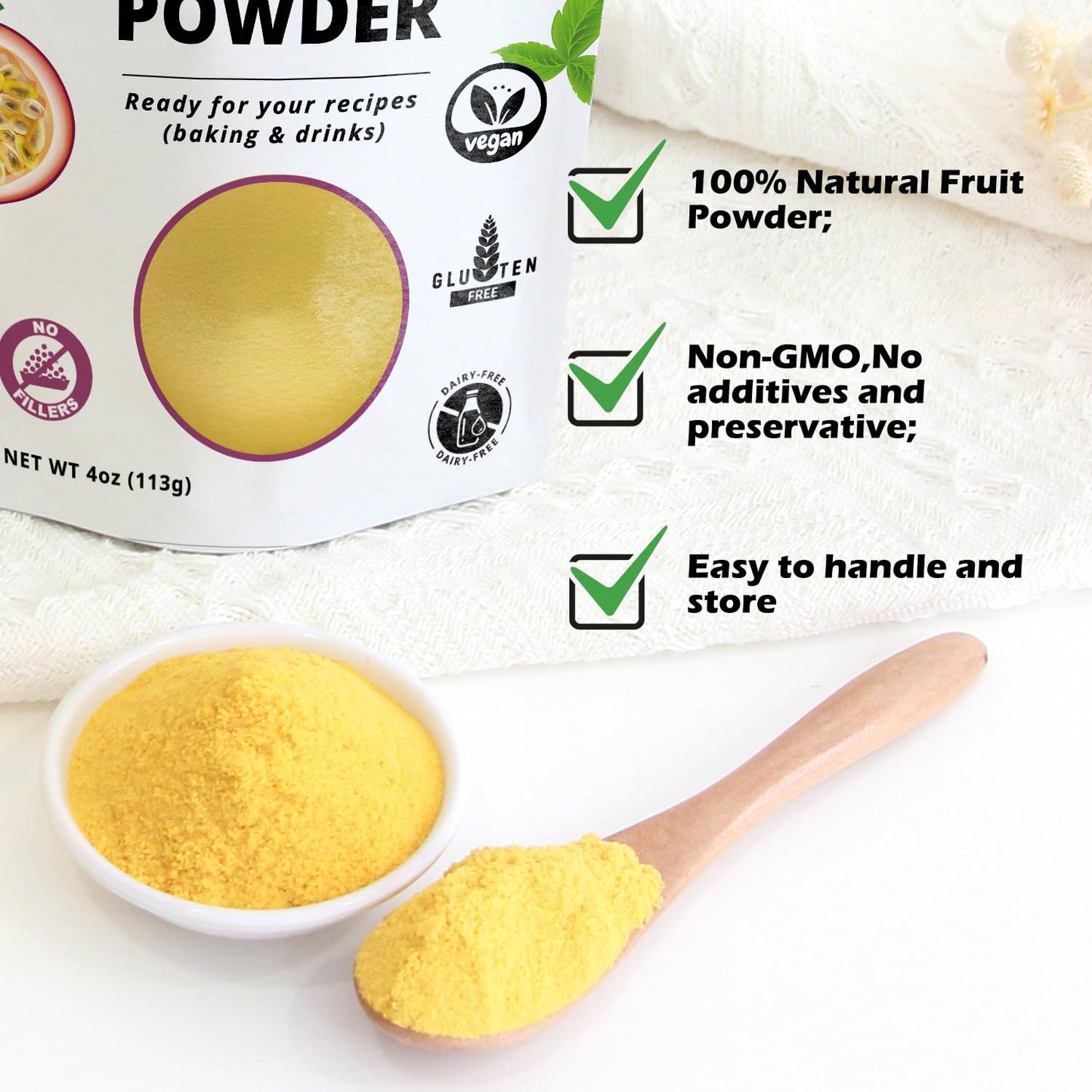 Passion Fruit Powder for Baking & Drinks & Smoothie,Vegan,Non-GMO,Gluten Free,No Additives and Preservatives,4oz