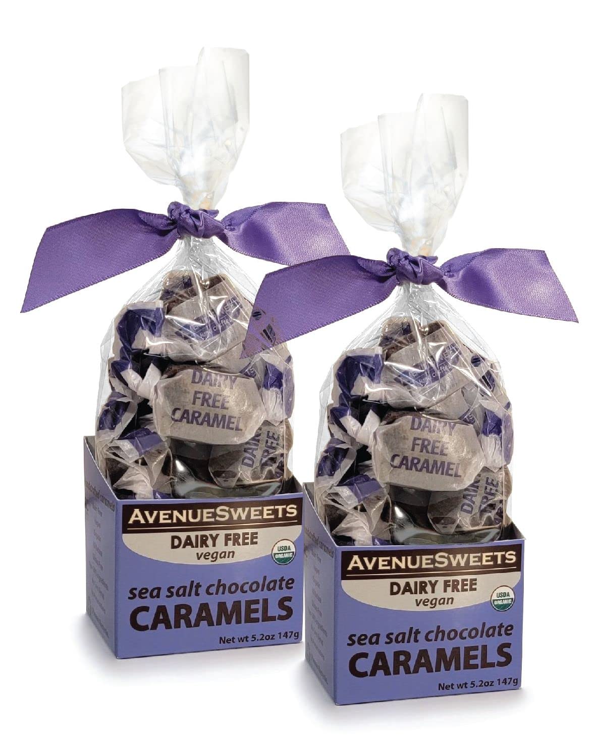 AvenueSweets Handcrafted Dairy Free Vegan Soft Caramels - Sea Salt Chocolate - 2 x 5.2 oz Boxes