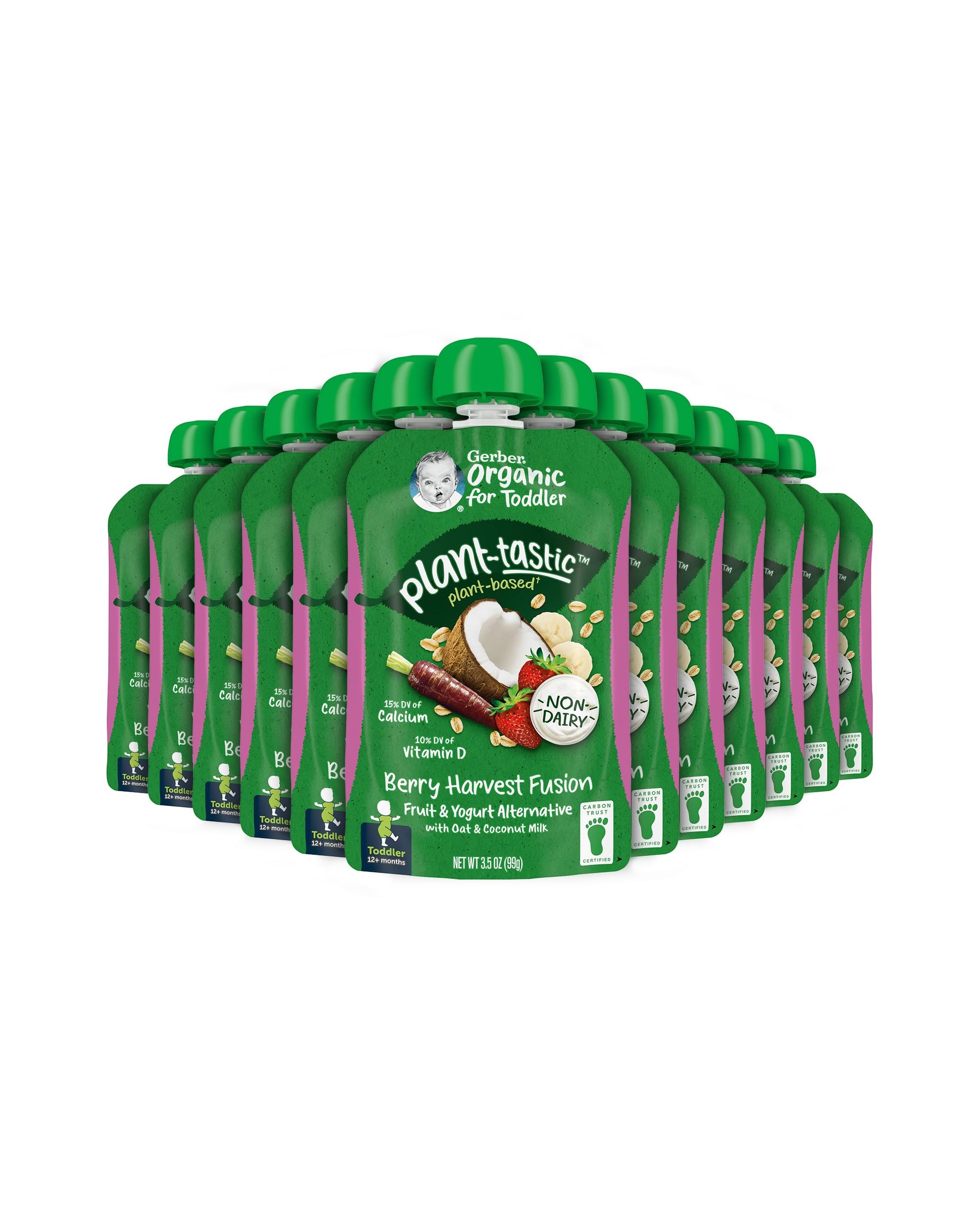 Gerber Organic Baby Food Pouches, Toddler, Plant-Tastic, Berry Harvest Fusion, Fruit & Yogurt Alternative With Oat & Coconut Mil