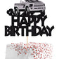 Qerleny Black Glitter Pickup Truck Cake Toppers, Pickup Truck Happy Birthday Cake Toppers Farm Pickup Truck Party Cake Party Dec