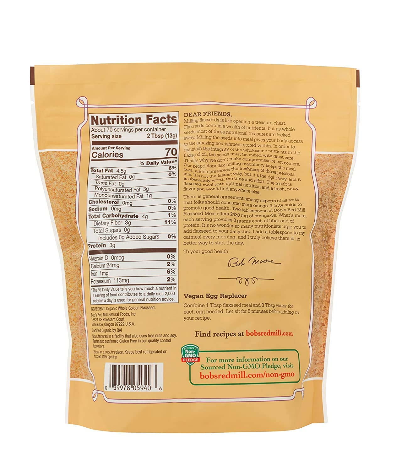 Bob'S Red Mill Organic Golden Flaxseed Meal, 32 Oz (Pack Of 2)