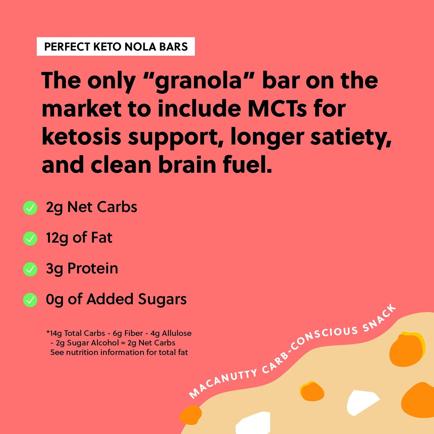 Perfect Keto Nola Bars, Gluten Free, Keto Granola Bars, Low Carb Snack Or Breakfast Bar With No Sugar Added, Keto Diet Food, Healthy Snacks For Adults, 2G Net Carb, White Chocolate Macadamia, 8 Pack