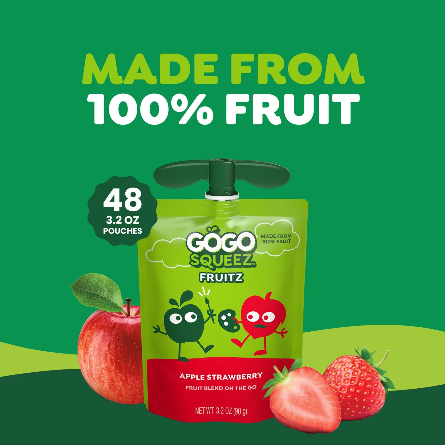 GoGo SqueeZ Applesauce and Fruit Puree, Apple Strawberry, 3.2 oz Pouches, Pack of 48, Gluten Free, Nut Free, BPA Free