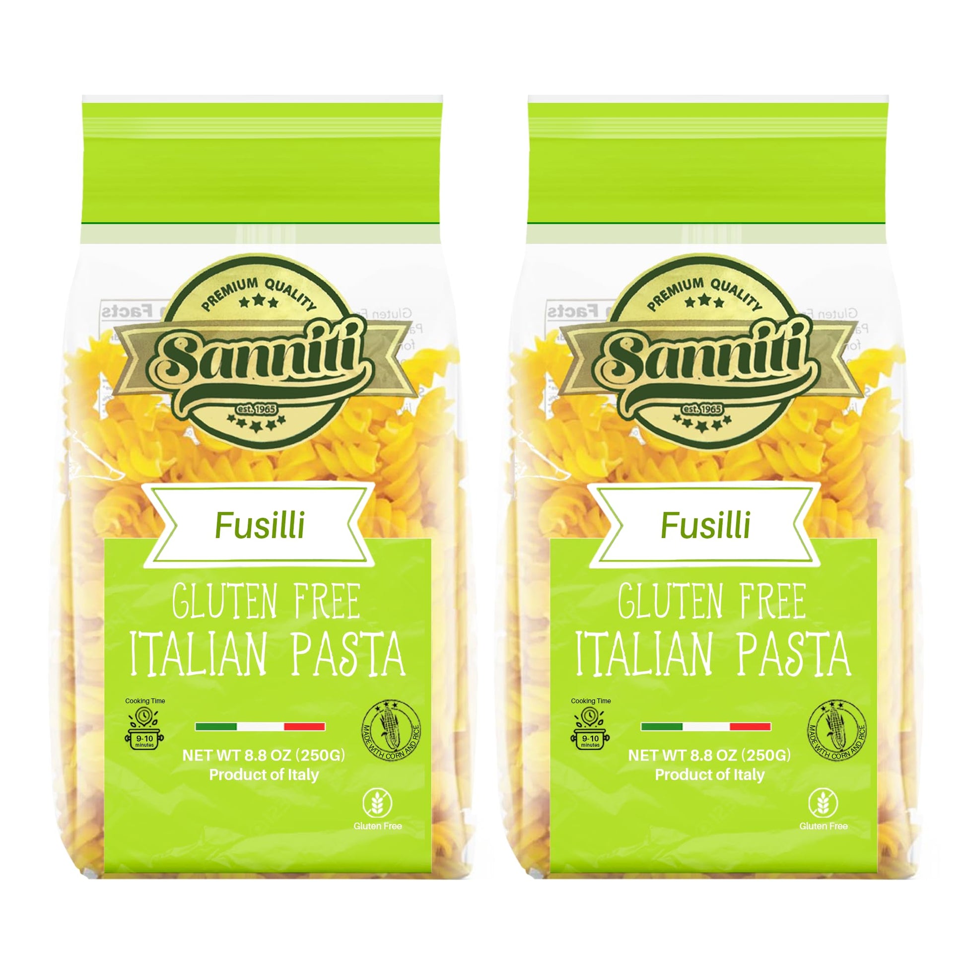 Sanniti Italian Gluten Free European-Kosher Vegan GMO-Free Pasta Made with Corn and Rice imported from Italy, 8.8 oz (Pack of 2)
