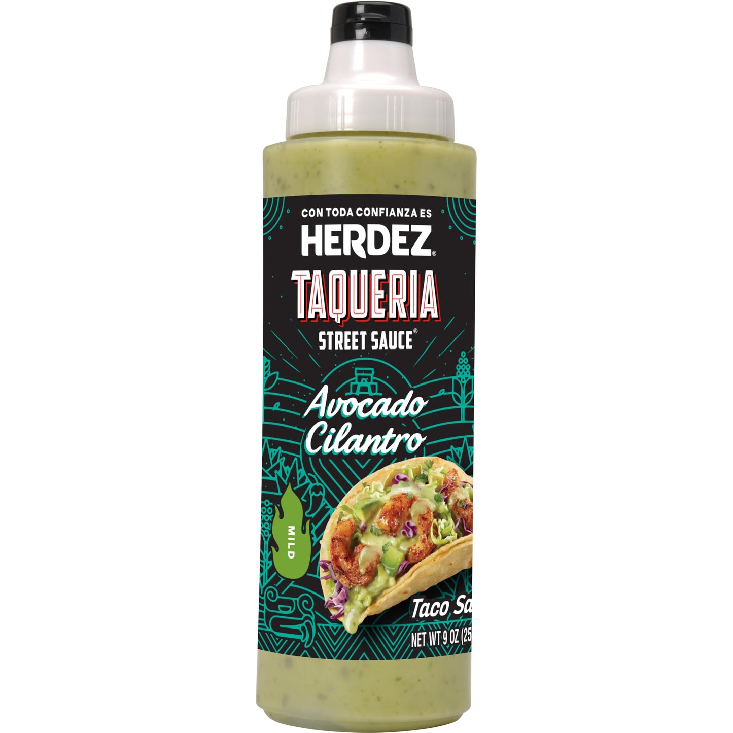 HERDEZ Taqueria Street Sauce Avocado Cilantro, 9 oz Squeeze Bottle, Creamy & Zesty Taco Sauce, Pack of 8, Authentic Mexican Flavor