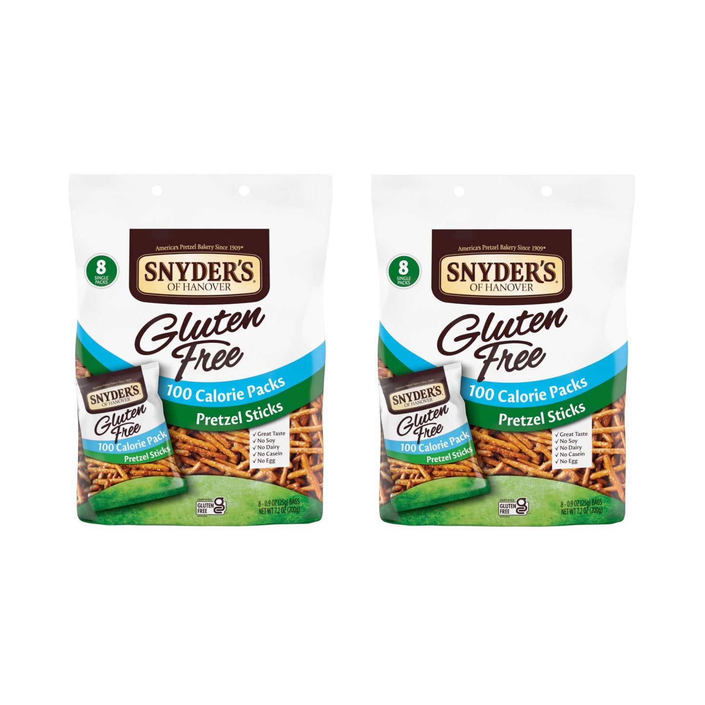 Snyder s of Hanover Gluten Free Pretzel Sticks, 100 Calorie Individual Packs, 8 Ct (Pack of 2)