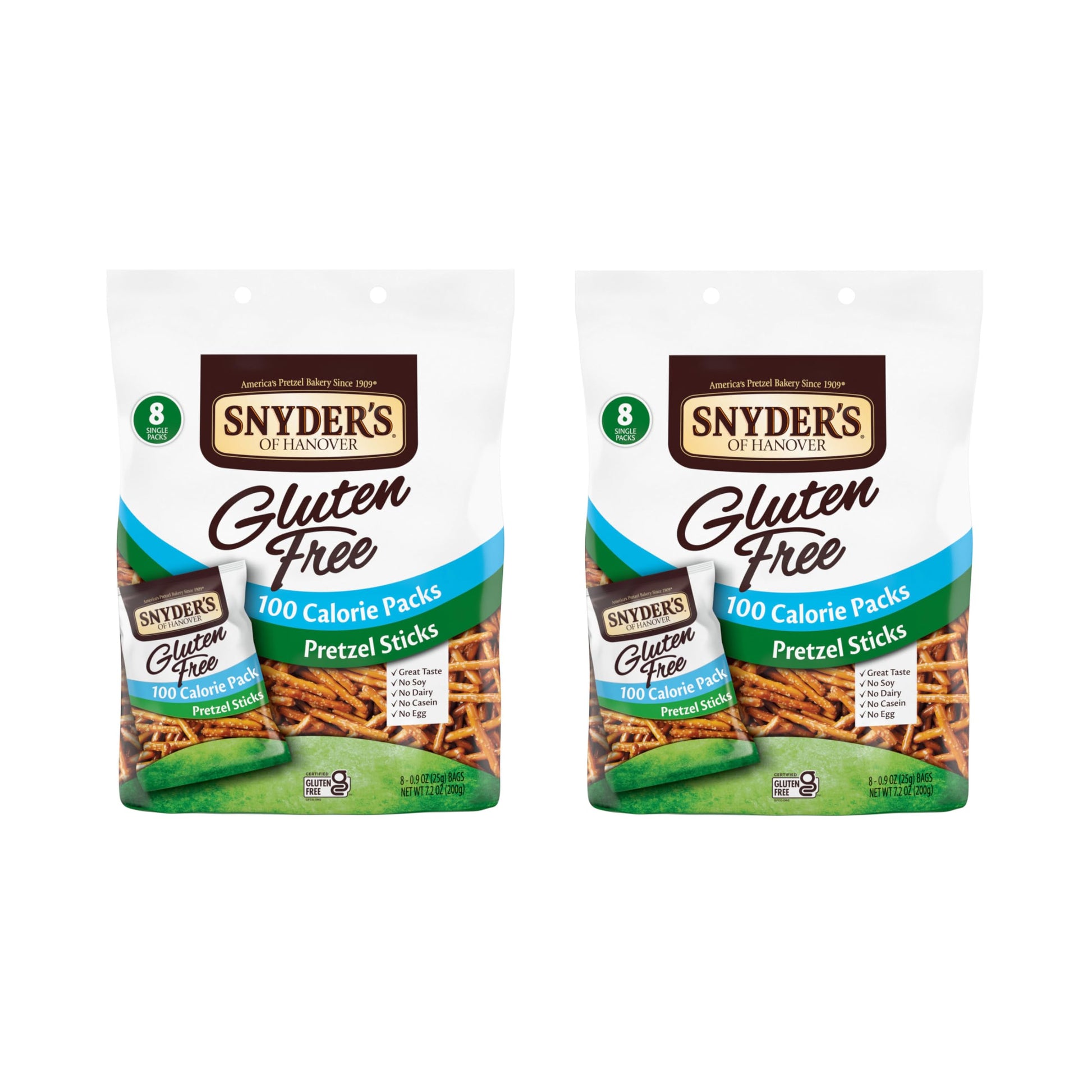 Snyder s of Hanover Gluten Free Pretzel Sticks, 100 Calorie Individual Packs, 8 Ct (Pack of 2)
