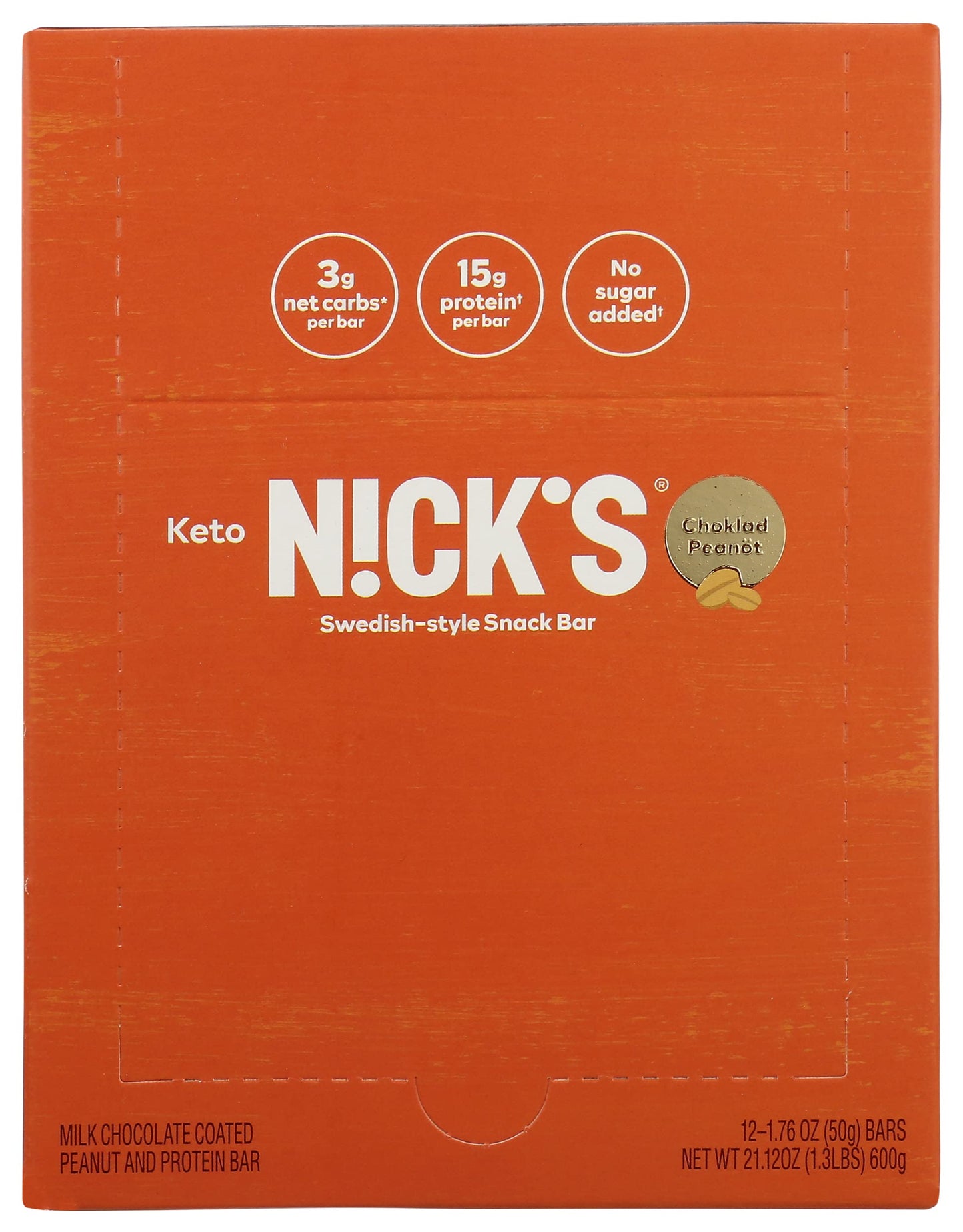 Nicks Peanot Choklad Krunch Nut Bar  No Added Sugar  Vegan  1.76 Ounce (Pack of 12)