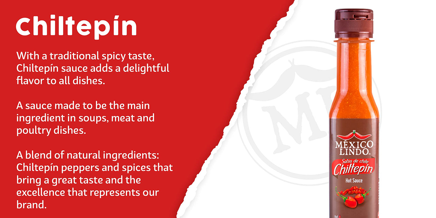 Mexico Lindo Chiltepin Hot Sauce | 14,200 Scoville Level | Traditional Spicy Flavor | 5 Fl Oz Bottles (Pack of 3)