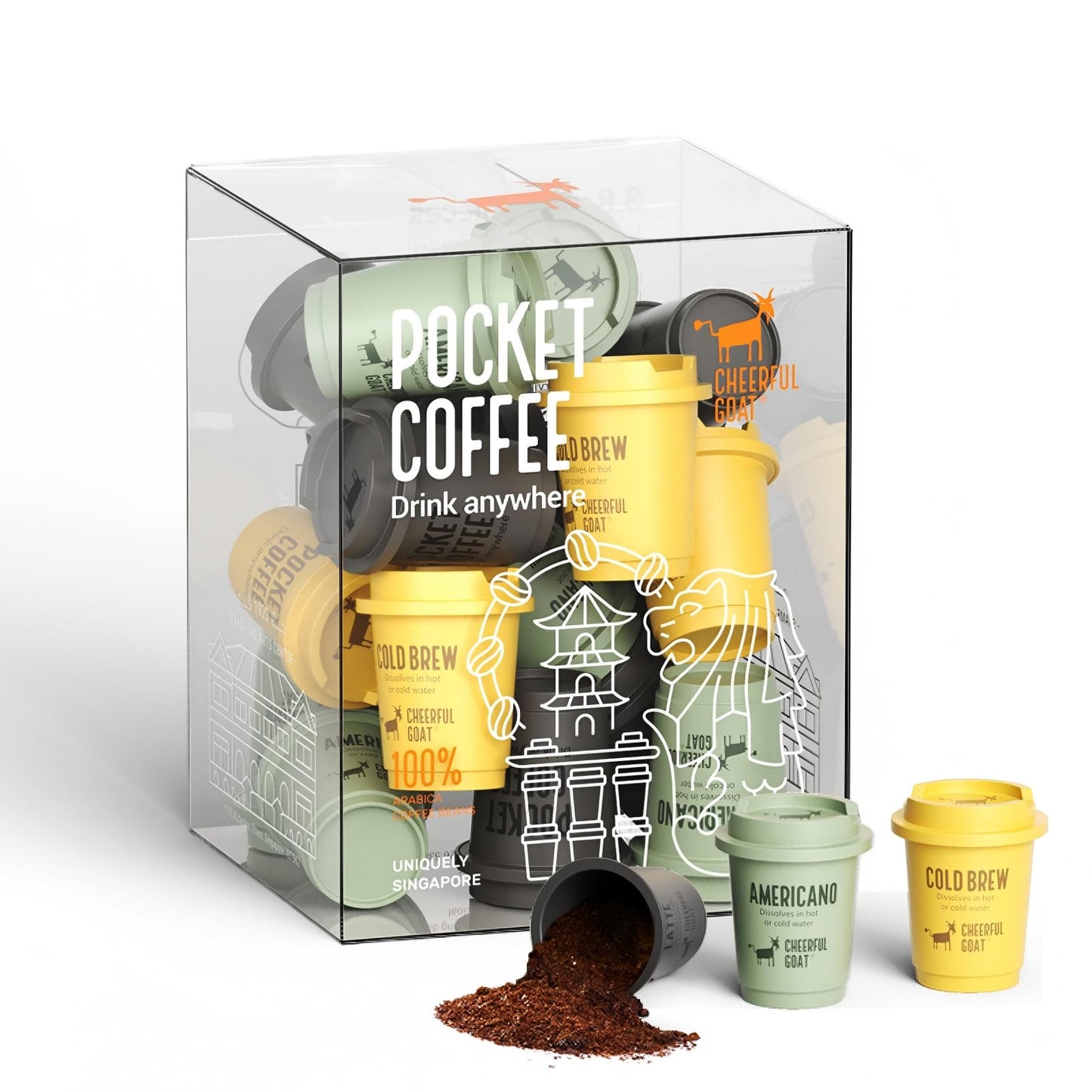 CheerfulGoat Instant Cold Brew Coffee - Speciality Pocket Coffee 100% Arabica  Freeze Dried for Ultimate Freshness  No Sugar  No Additives  Low Acid  Healthy for Iced & Hot  15 Servings (MIX)