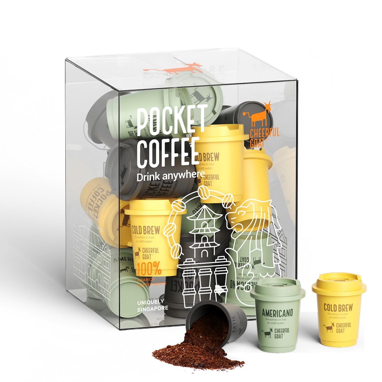 CheerfulGoat Instant Cold Brew Coffee - Speciality Pocket Coffee 100% Arabica  Freeze Dried for Ultimate Freshness  No Sugar  No Additives  Low Acid  Healthy for Iced & Hot  15 Servings (MIX)