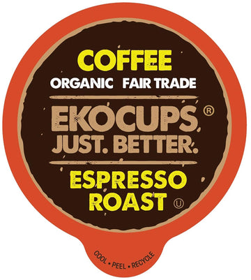 Ekocups Organic Espresso Roast Coffee Pods, Extra 30% More Coffee Per Cup, Artisan Fair Trade Dark Roast, Espresso Coffee For Ke